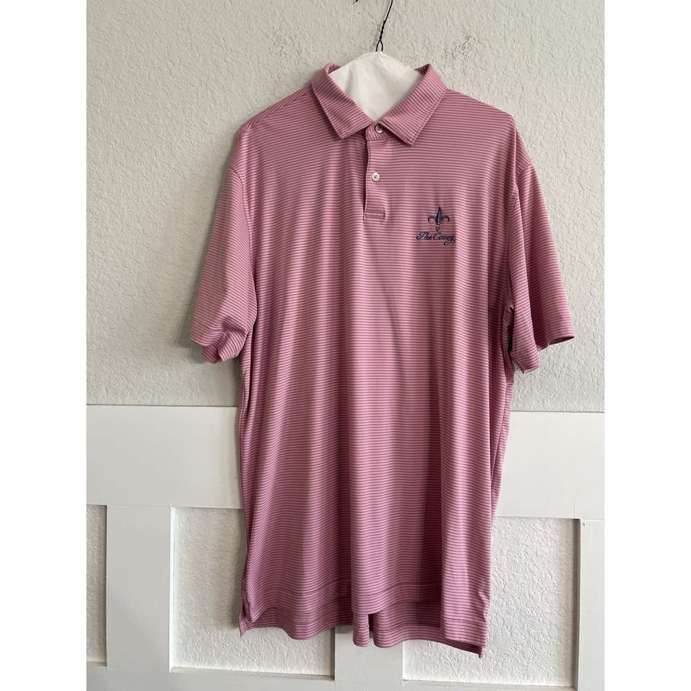 Peter Millar Featherweight Polo Shirt Mens L Pink Stripe UPF 50 Golf Performance